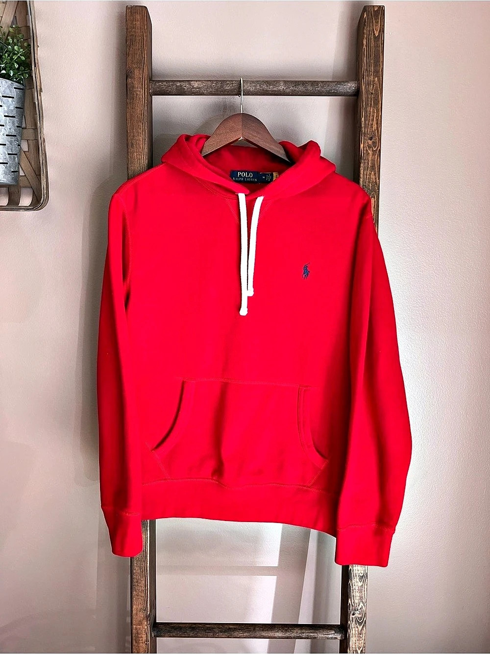 Polo Ralph Lauren Red Pullover Hoodie Size Medium Like New